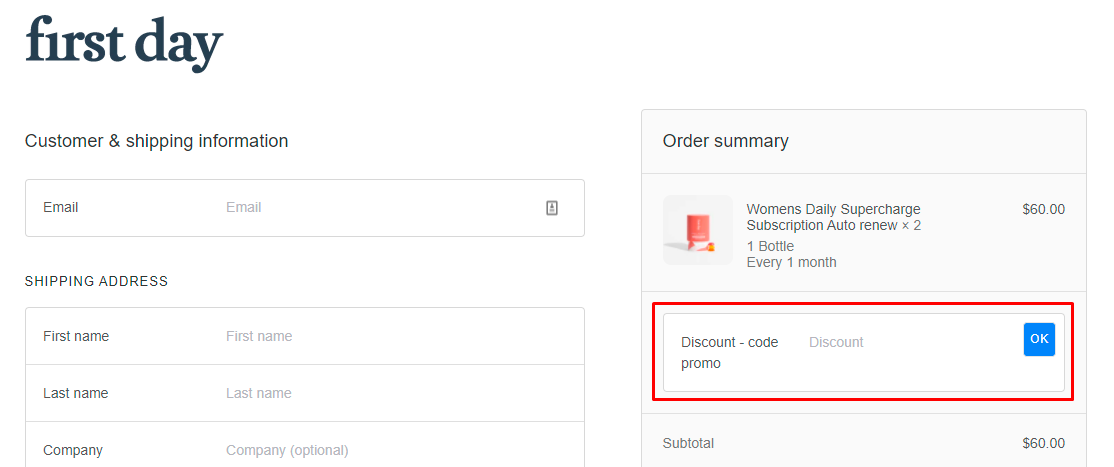 How do I use my First Day discount code?