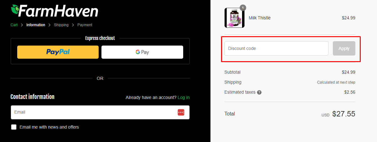 How do I use my FarmHaven discount code?