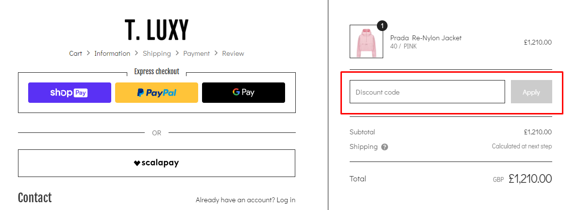 How do I use my T.LUXY discount code?