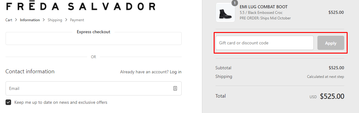 How do I use my FRĒDA SALVADOR discount code?