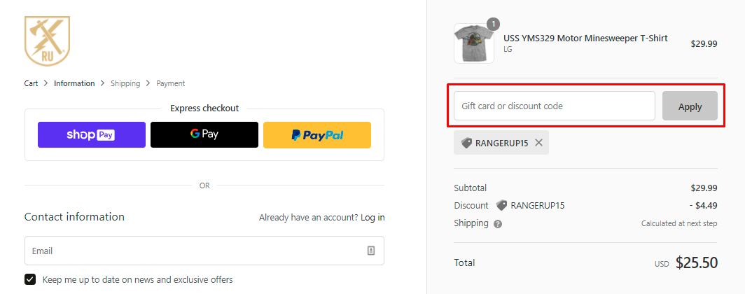 How do I use my Ranger Up discount code?