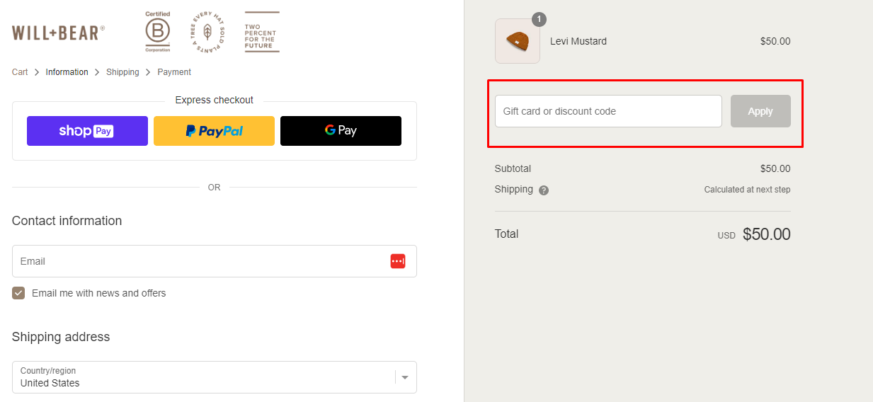 How do I use my Will & Bear discount code?