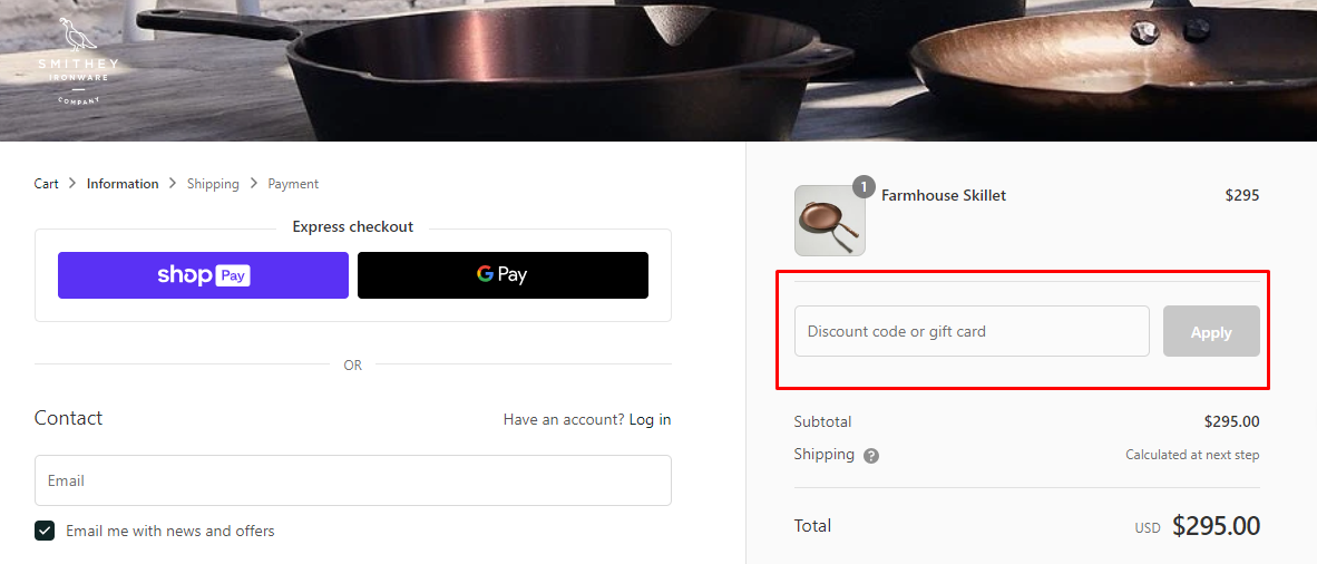 How do I use my Smithey Ironware Company discount code?