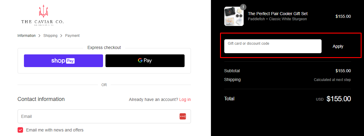 How do I use my The Caviar Co. discount code?
