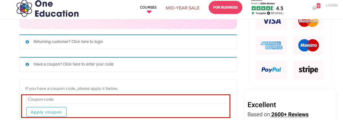 How do I use my One Education coupon code?
