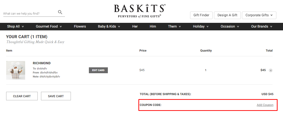 How do I use my Baskits coupon code?