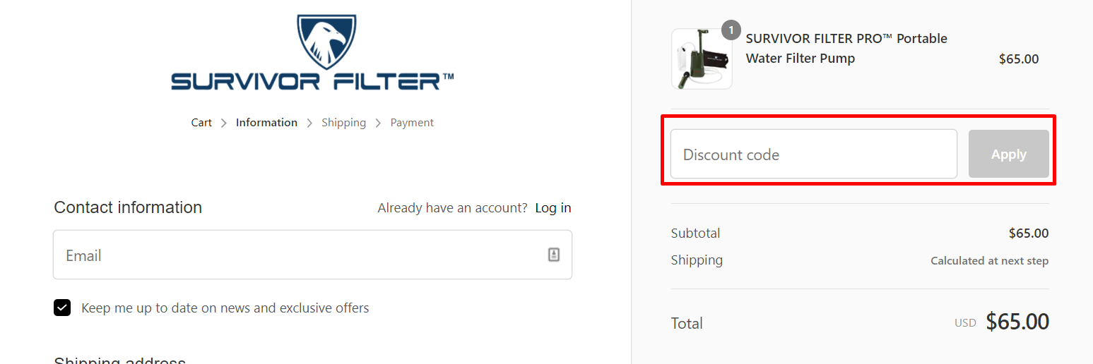 How do I use my Survivor Filter discount code?