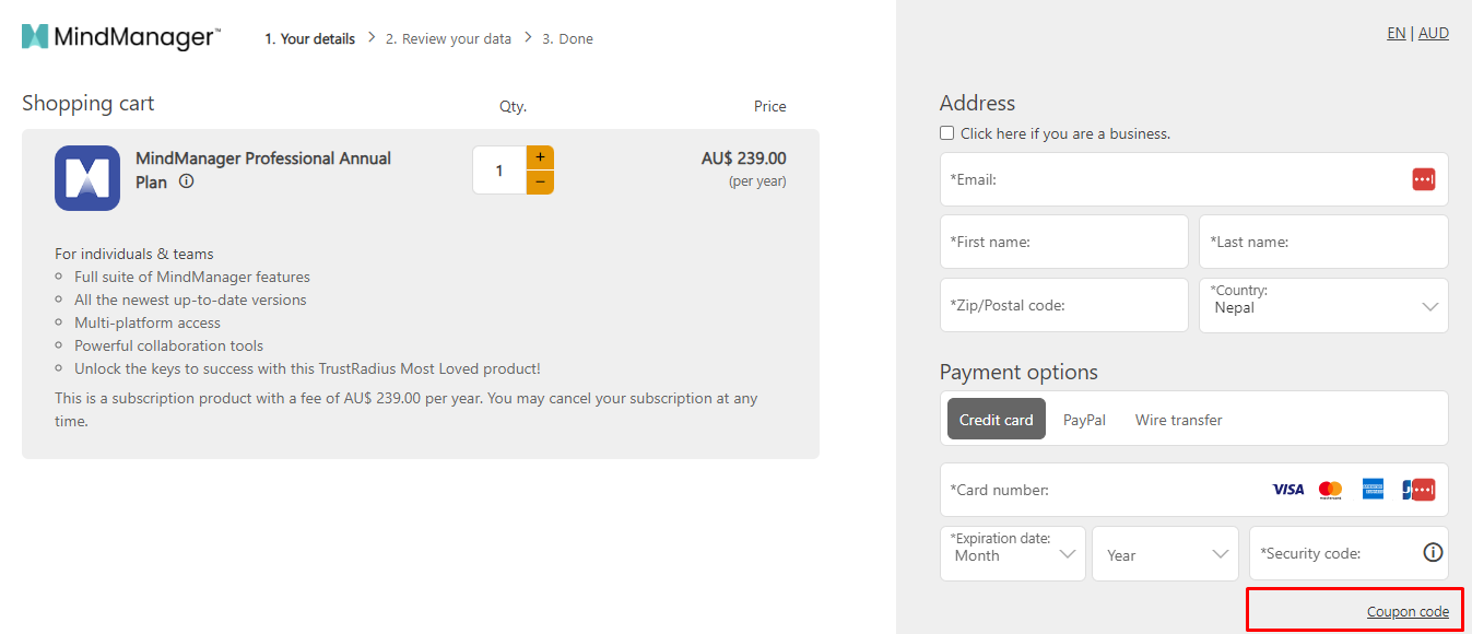 How do I use my MindManager coupon code?
