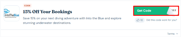 A box will show the Into the Blue voucher code to use on your purchase