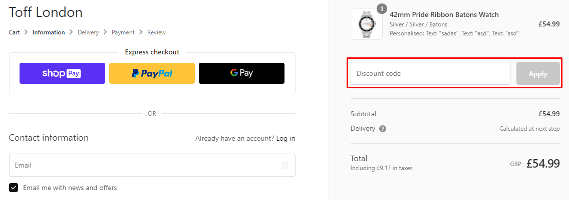 How do I use my Toff London discount code?