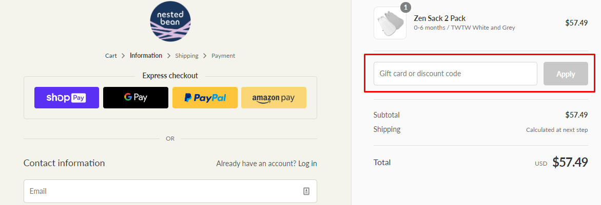How do I use my Nested Bean discount code?