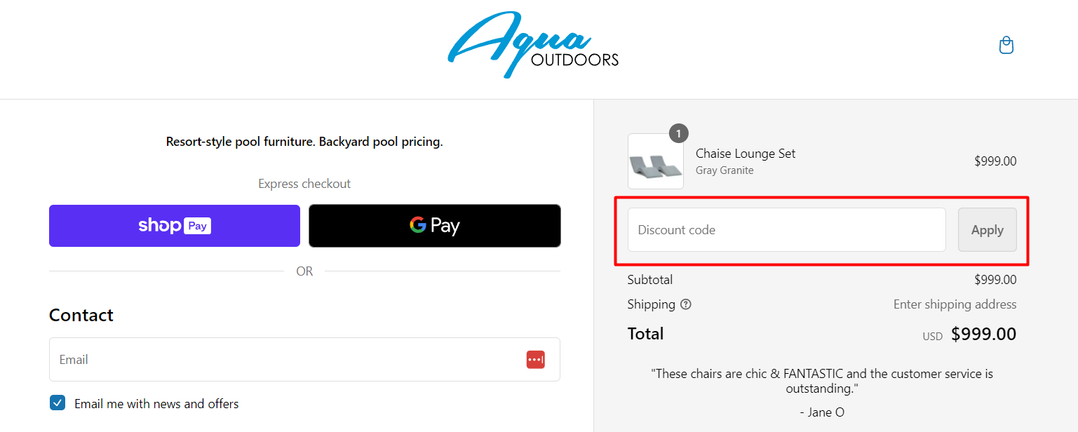 How do I use my Aqua Outdoors discount code?