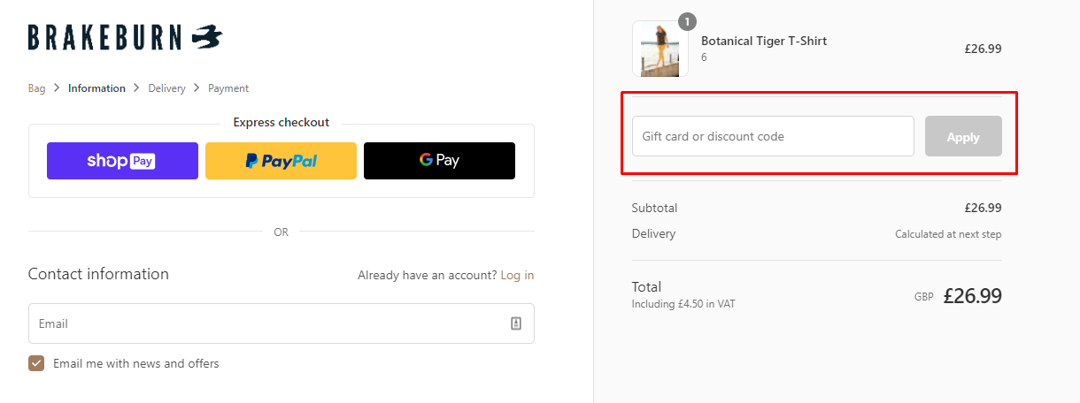 How do I use my Brakeburn discount code?