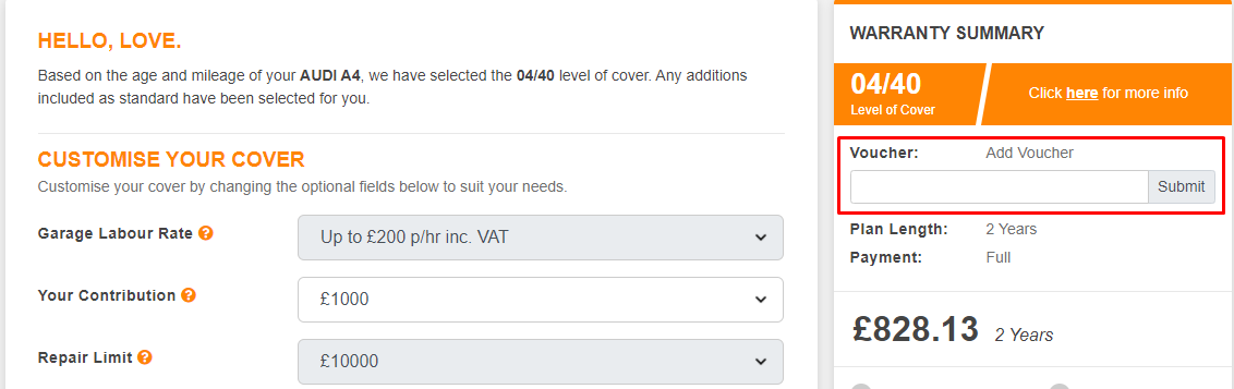 How do I use my Warrantywise voucher code?
