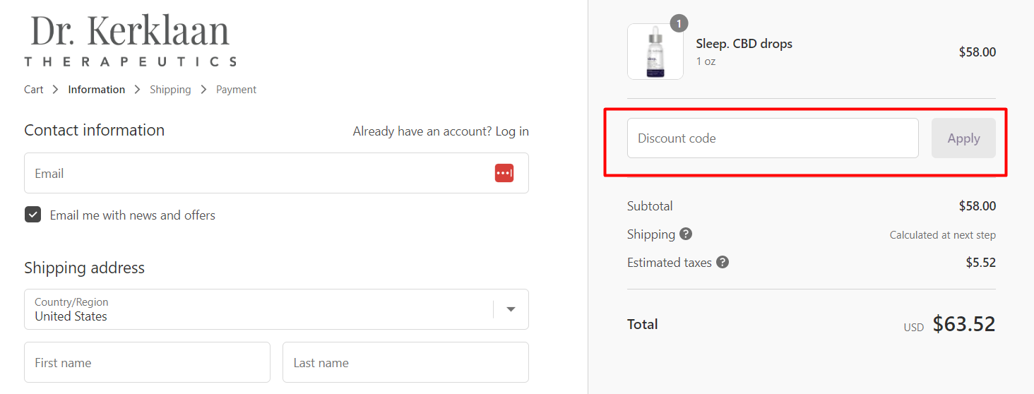 How do I use my Dr. Kerklaan Therapeutics discount code?