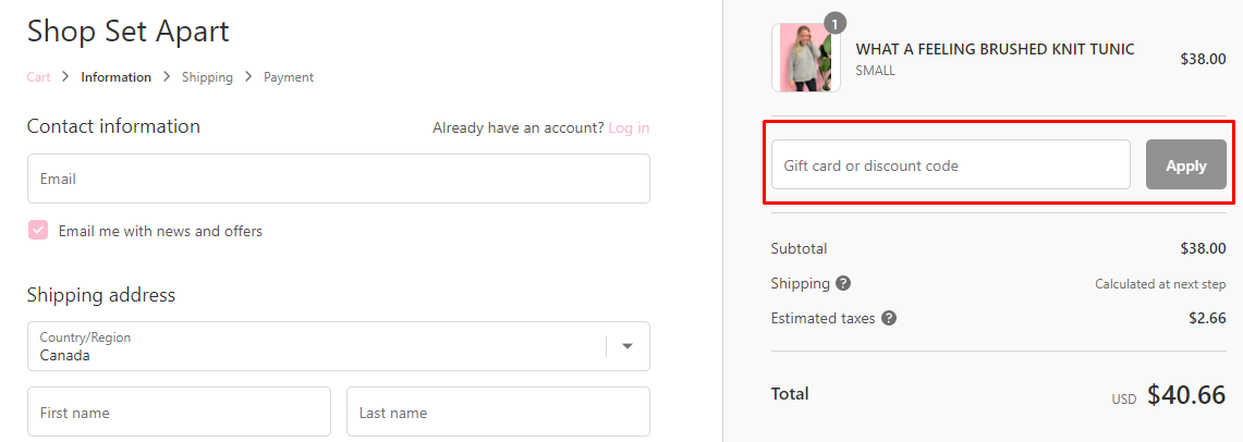 How do I use my Shop Set Apart discount code?