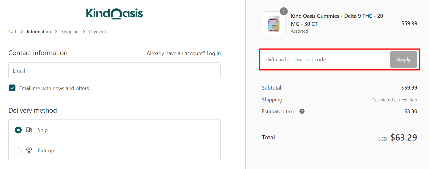 How do I use my Kind Oasis discount code?