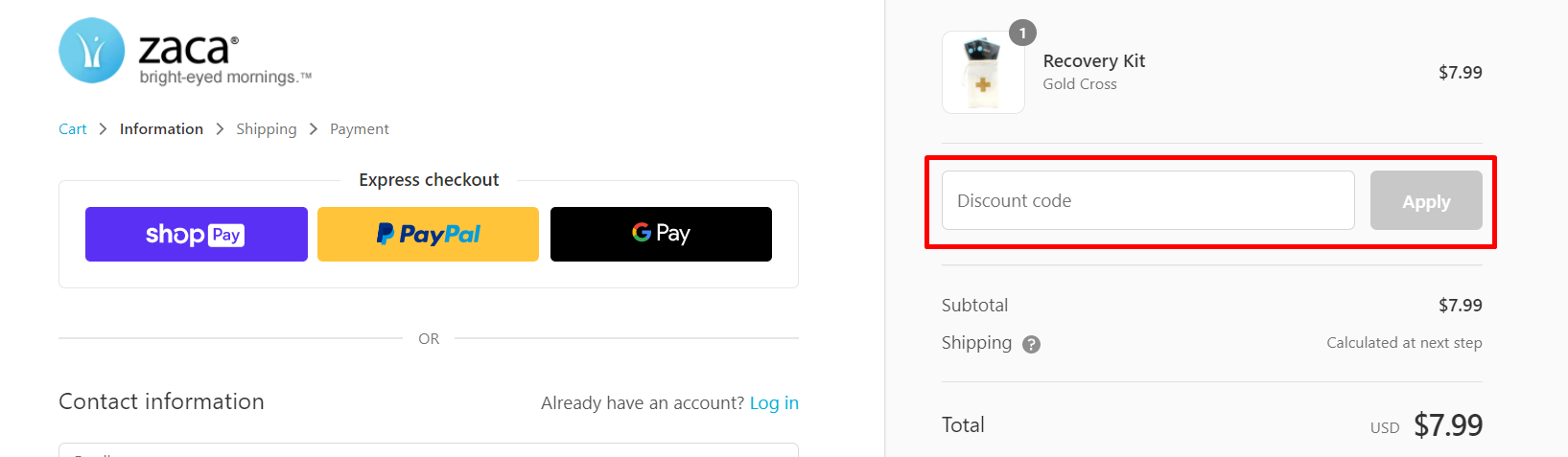 How do I use my Zaca discount code?