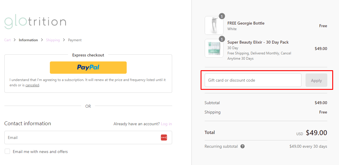 How do I use my Glotrition discount code?
