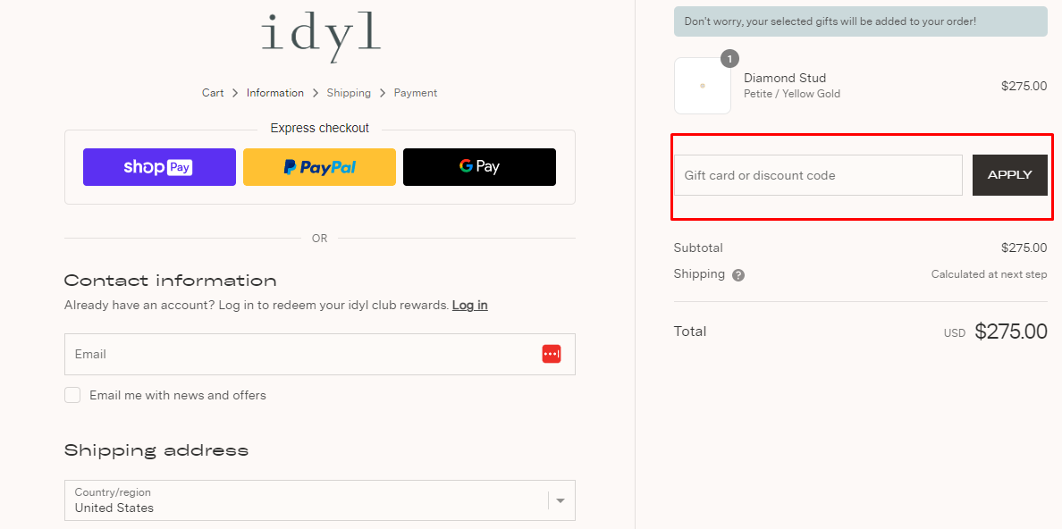 How do I use my Idyl discount code?