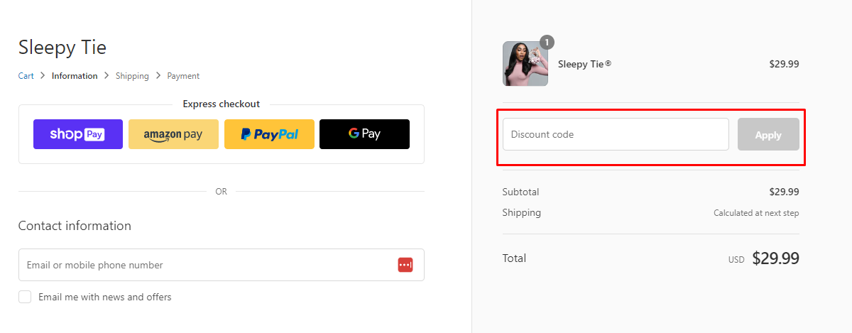 How do I use my Sleepy Tie discount code?