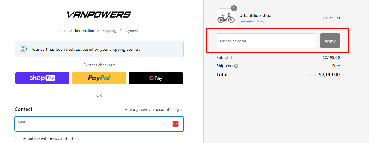 How do I use my Vanpowers discount code?