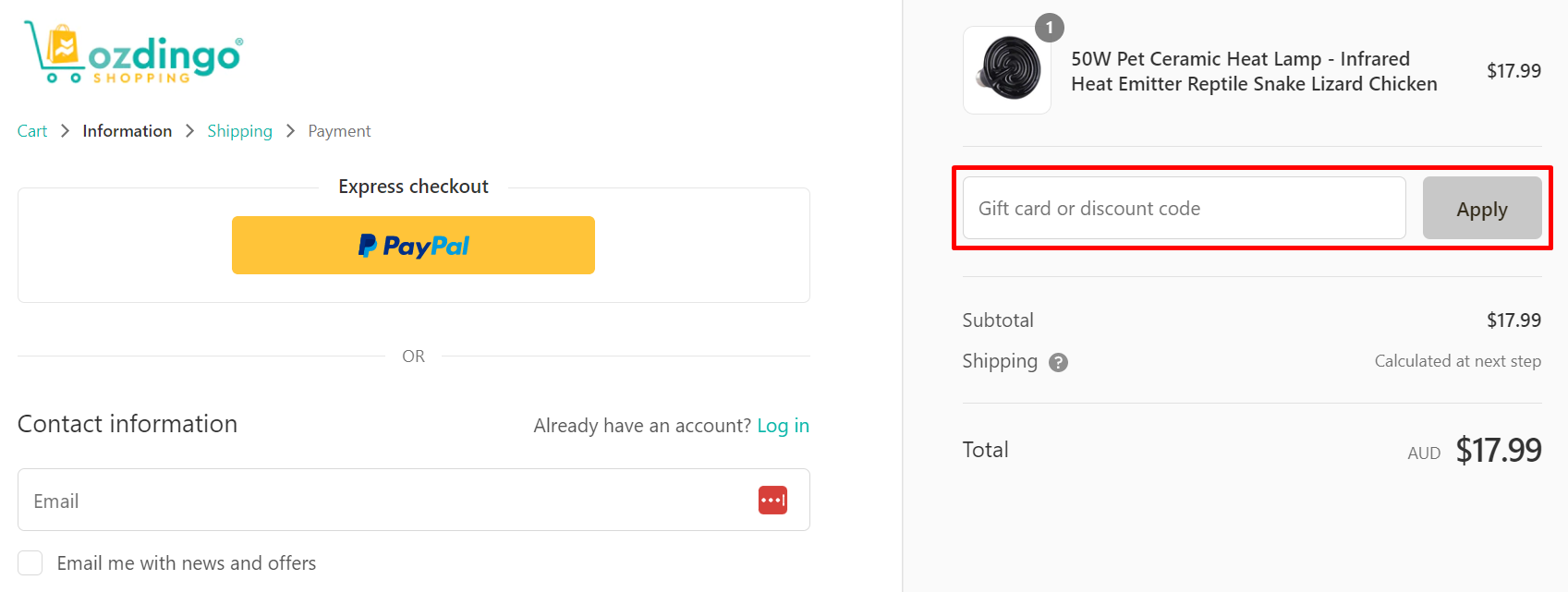 How do I use my Ozdingo Shopping discount code?