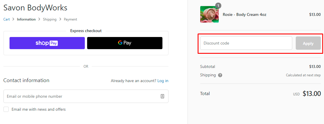 How do I use my Savon BodyWorks discount code?