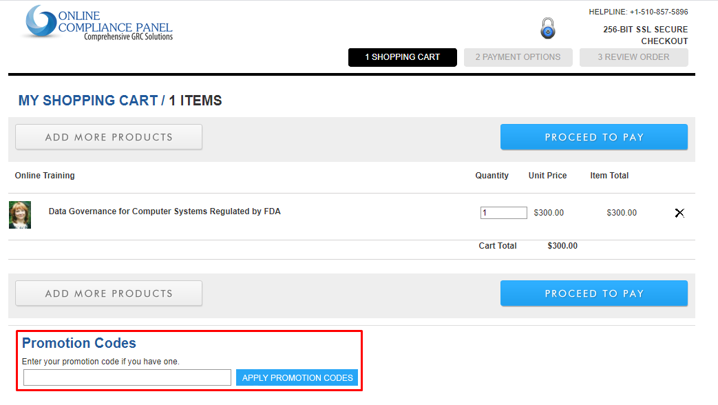 How do I use my Online Compliance Pane promotion code?