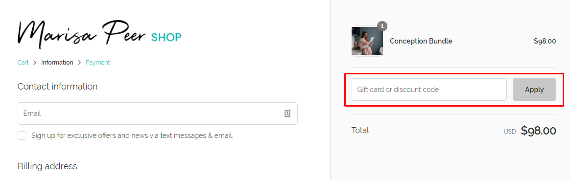 How do I use my Marisa Peer discount code?