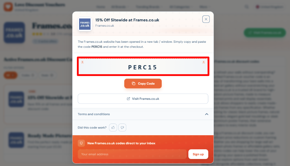 Copy your code and visit Frames.co.uk website to start shopping