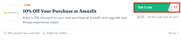 A box will show the Amazfit voucher code to use on your purchase