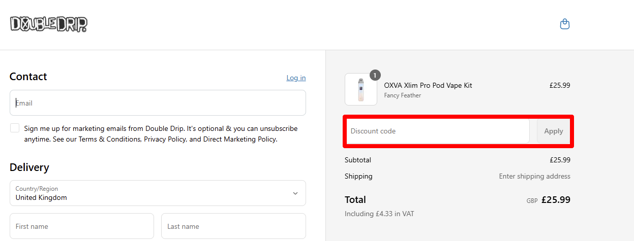 Paste your discount code in the red box to redeem it