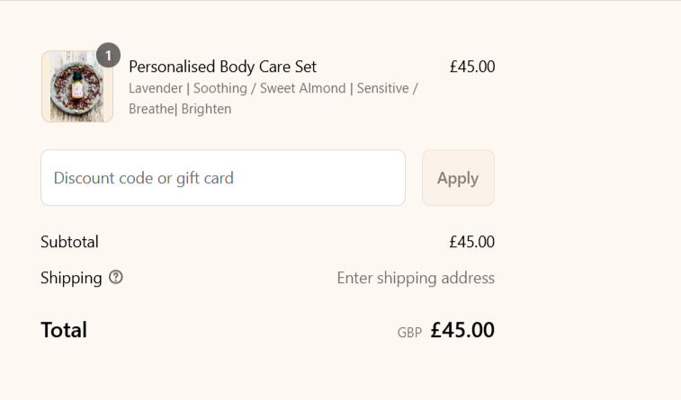The checkout page showing where to apply your Bcalm voucher code