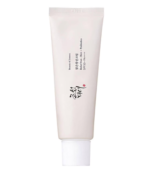 Basic skincare routine: A tube of Beauty of Joseon Relief Sun: Rice+Probiotics SPF50+ Soothing sunscreen