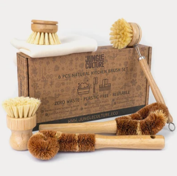 Discounted set of 6 natural plant-based dish brushes for washing up