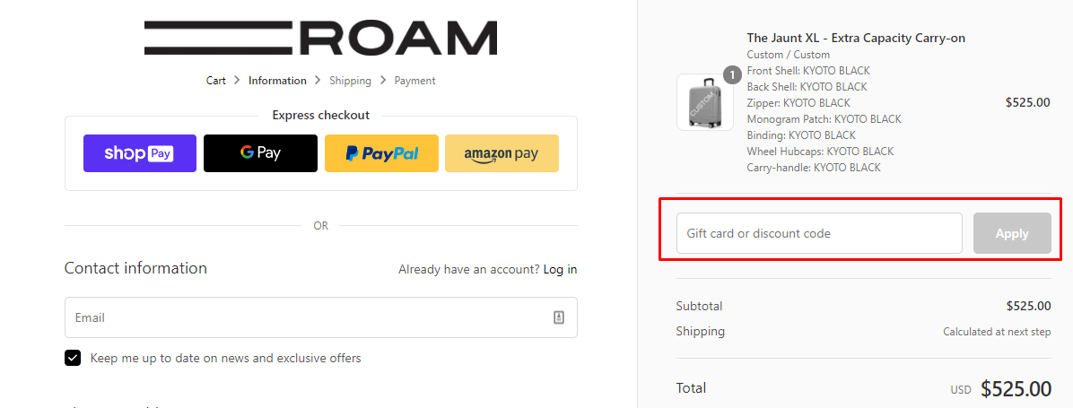 How do I use my ROAM Luggage discount code?