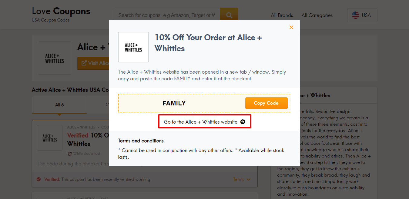 Alice + Whittles website