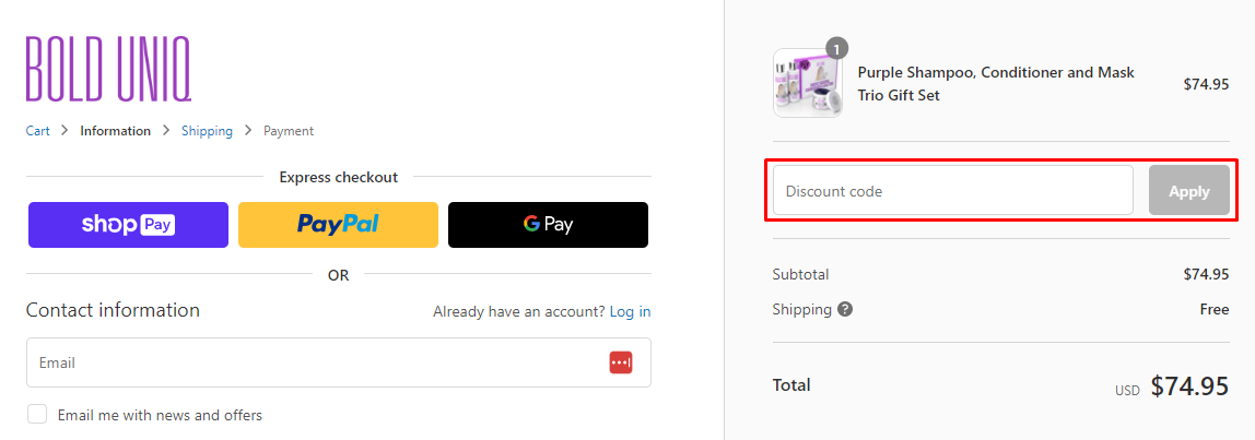 How do I use my Bold Uniq discount code?