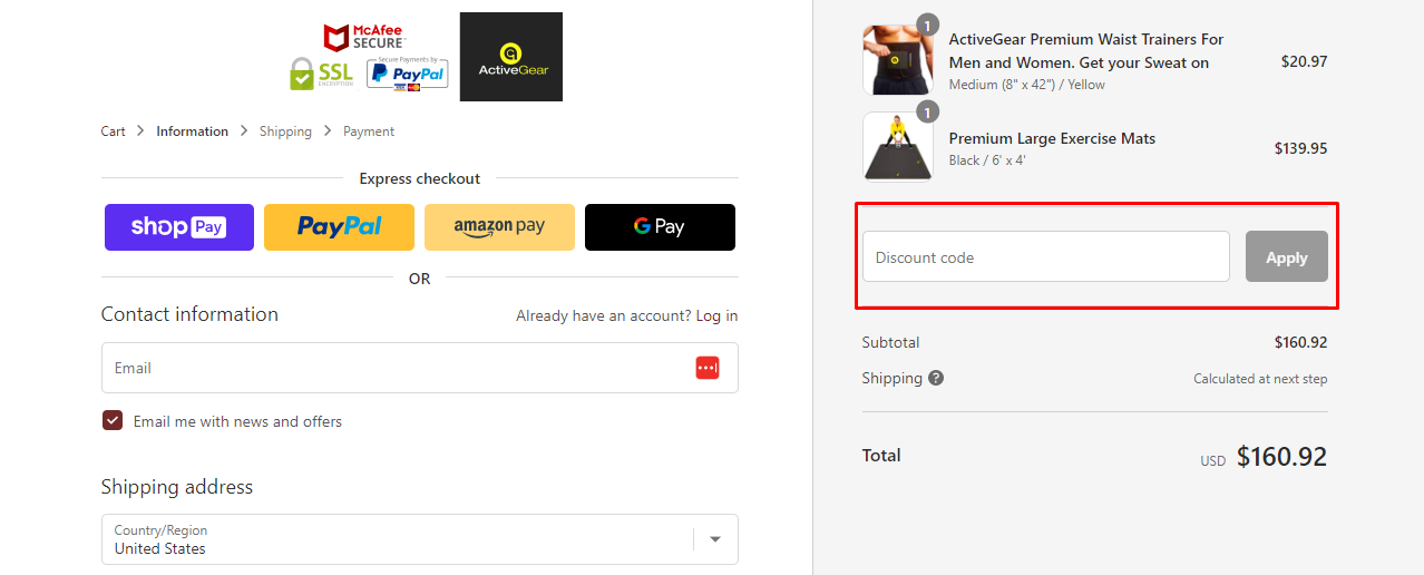 How do I use my ActiveGear discount code?