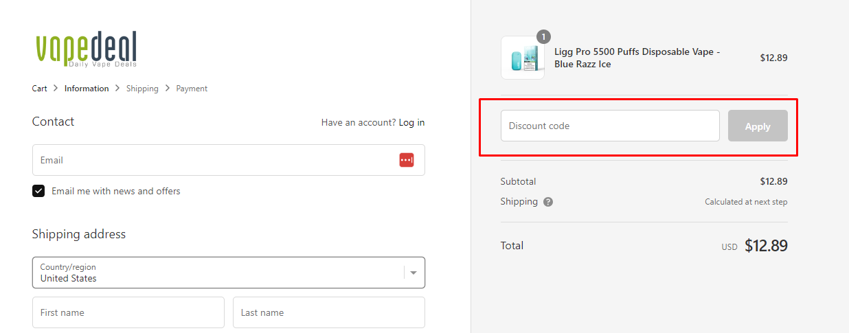 How do I use my Vapedeal discount code?