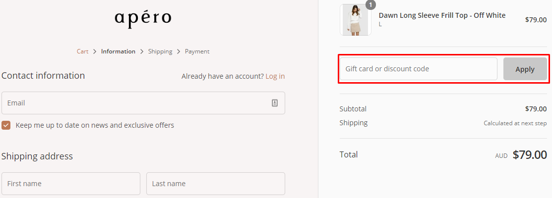 How do I use my Apero Label discount code?