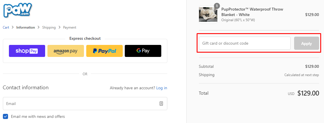How do I use my Paw.com discount code?