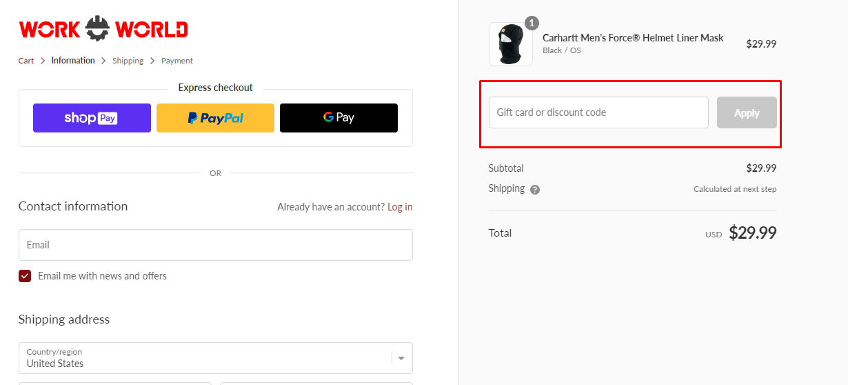 How do I use my Work World discount code?