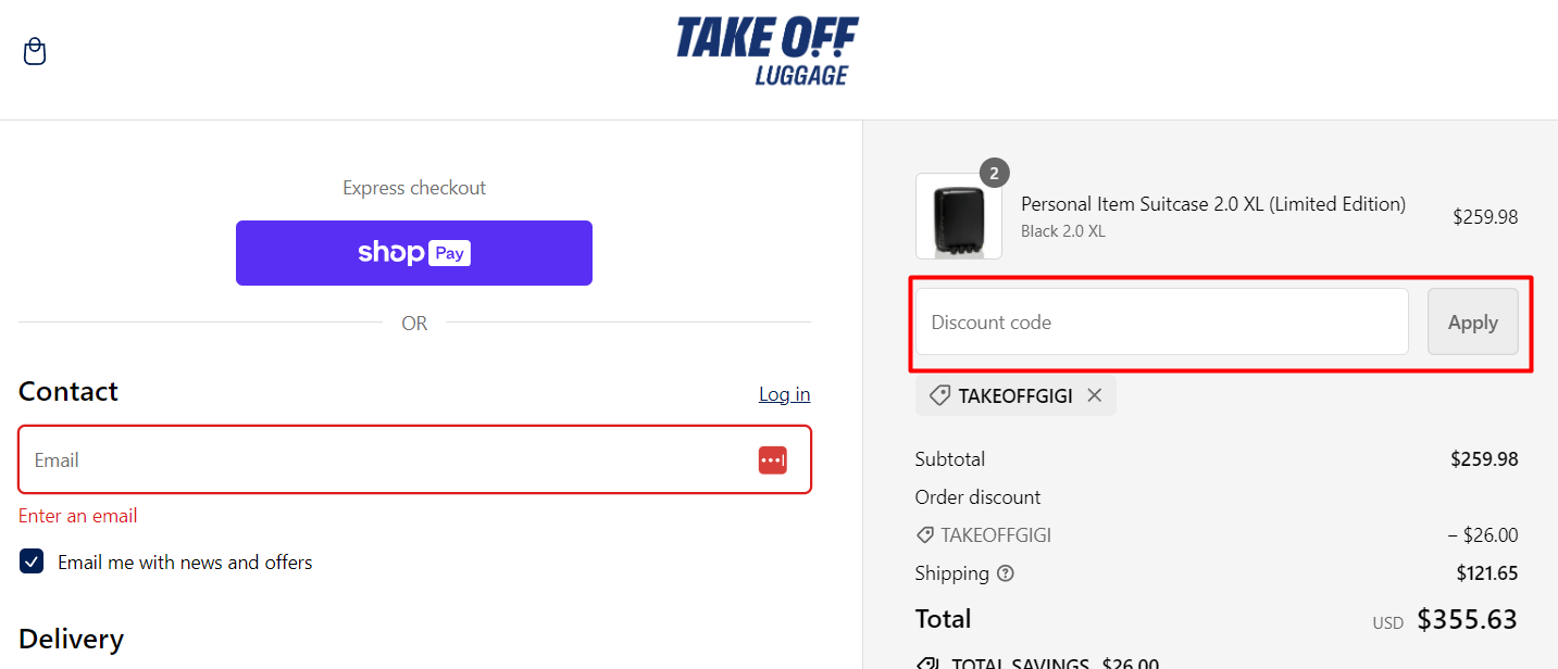 TAKE OFF Luggage Discount Code June 2024