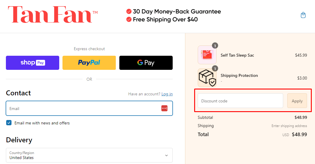 How do I use my Tan Fan discount code?
