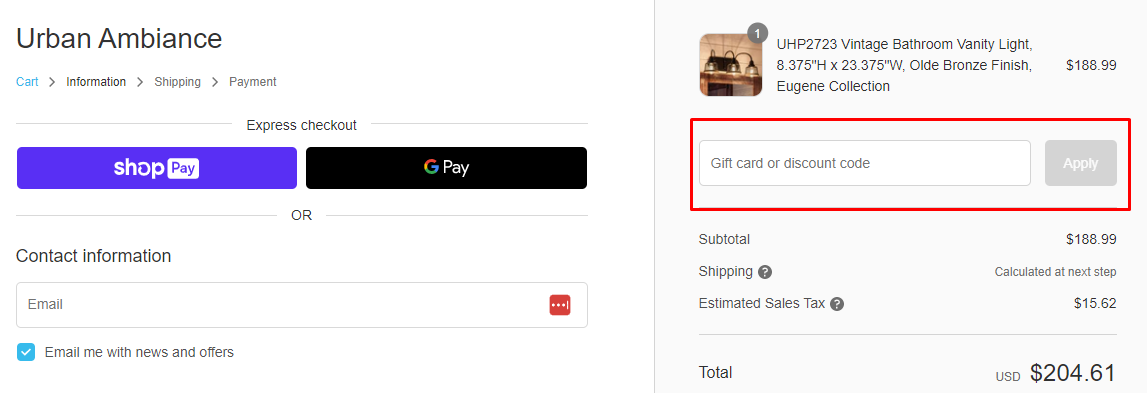 How do I use my Urban Ambiance discount code?