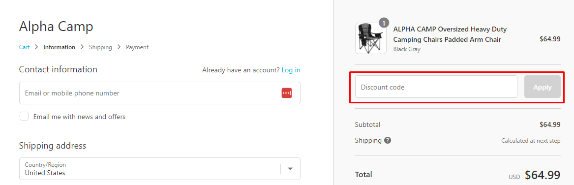 How do I use my Alpha Camp discount code?