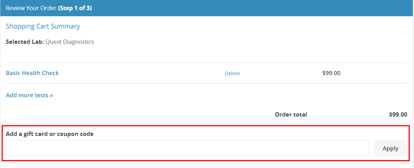 How do I use my Health Testing Centers coupon code?