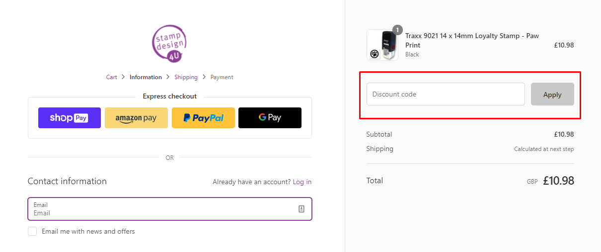 How do I use my Stamp Design 4U discount code?